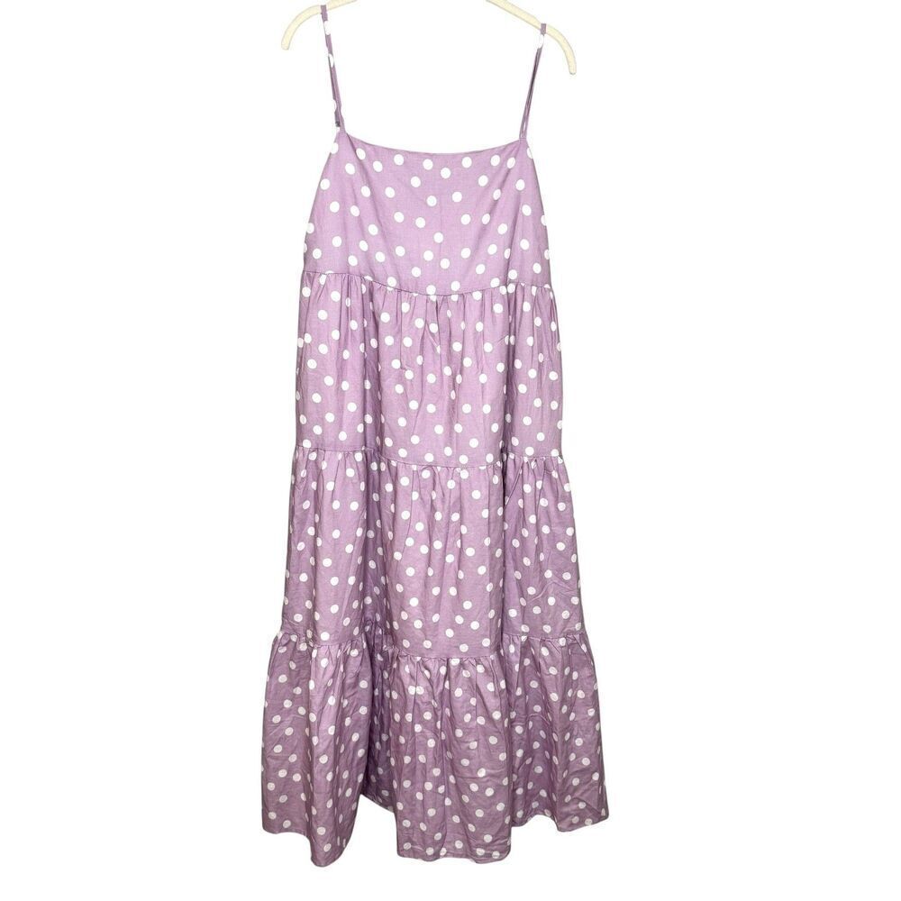 Charlie Holiday Isabella Maxi Dress Womens Medium Purple White Polka Dot Tiered